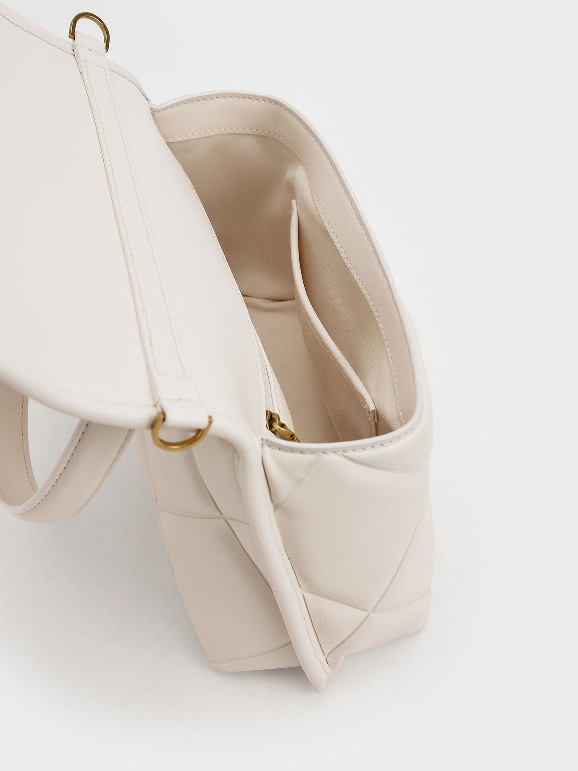 Gemma Chunky Chain Link Quilted Bag, Cream, hi-res