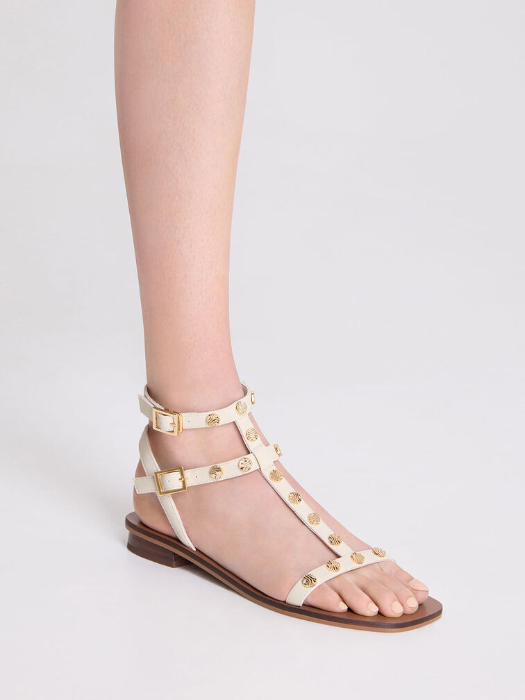 Studded Gladiator Sandals, Chalk, hi-res