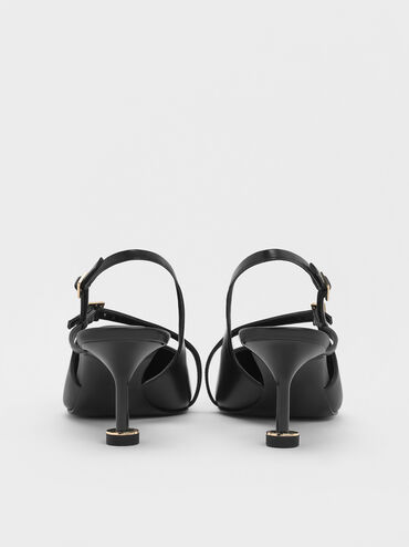 Buckled Sculptural-Heel Slingback Pumps, Black, hi-res