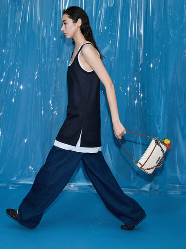 Bolso de hombro Addison de lona con cuerda anudada, Lona gris pardo, hi-res