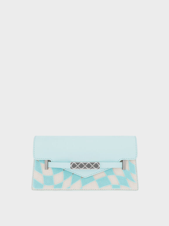 Mini Sabrina Checkered Envelope Shoulder Bag, Light Blue, hi-res
