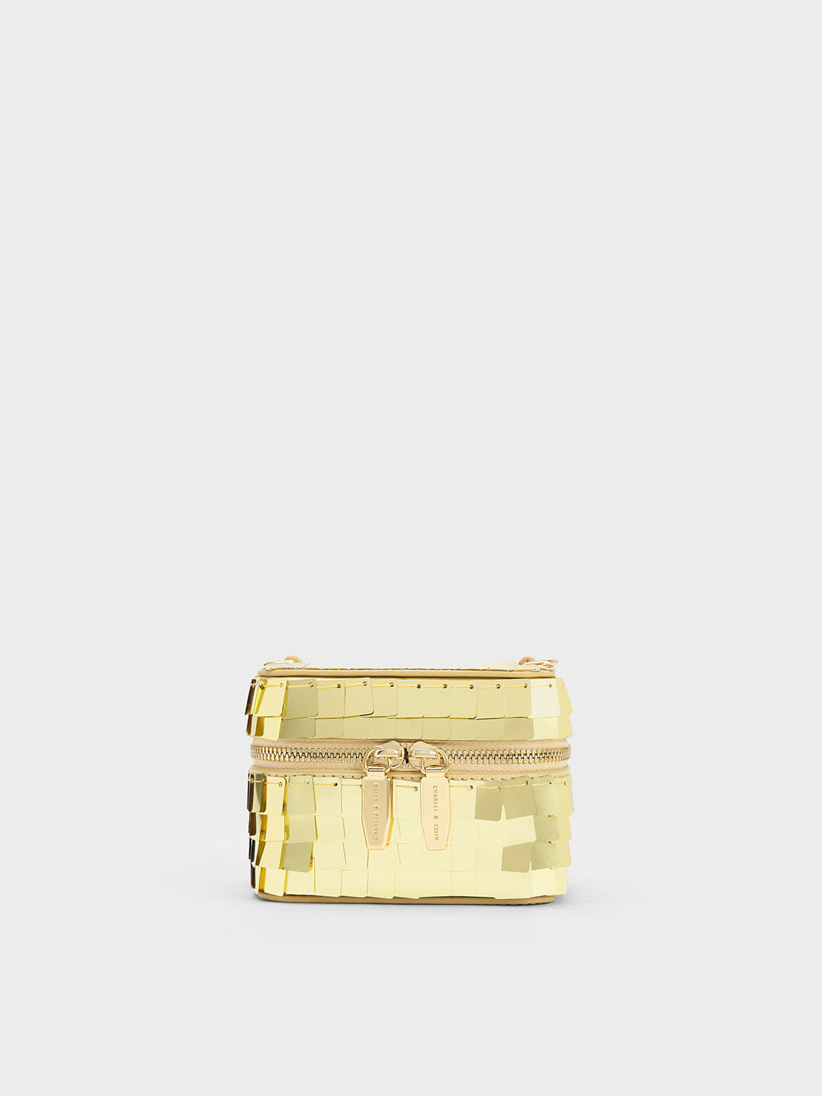 Disc-Embellished Vanity Pouch, Gold, hi-res