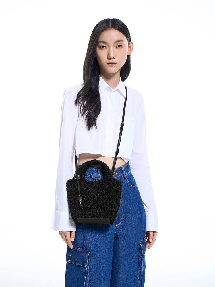 Bolso tote Arlys con acabado peludo, Noir, hi-res