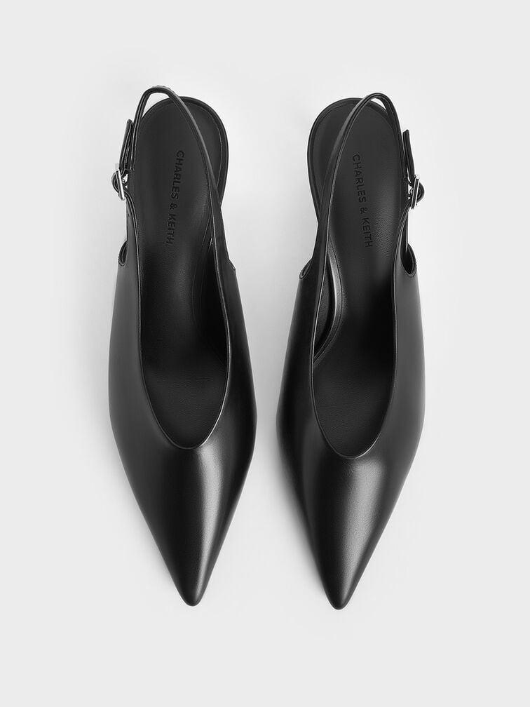 Zapatos destalonados con empeine alto y puntera fina, Negro, hi-res