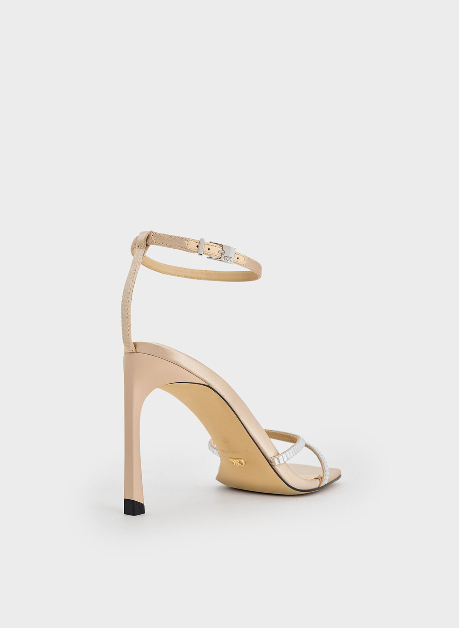 Recycled Polyester Crystal-Embellished Ankle-Strap Sandals, Champagne, hi-res
