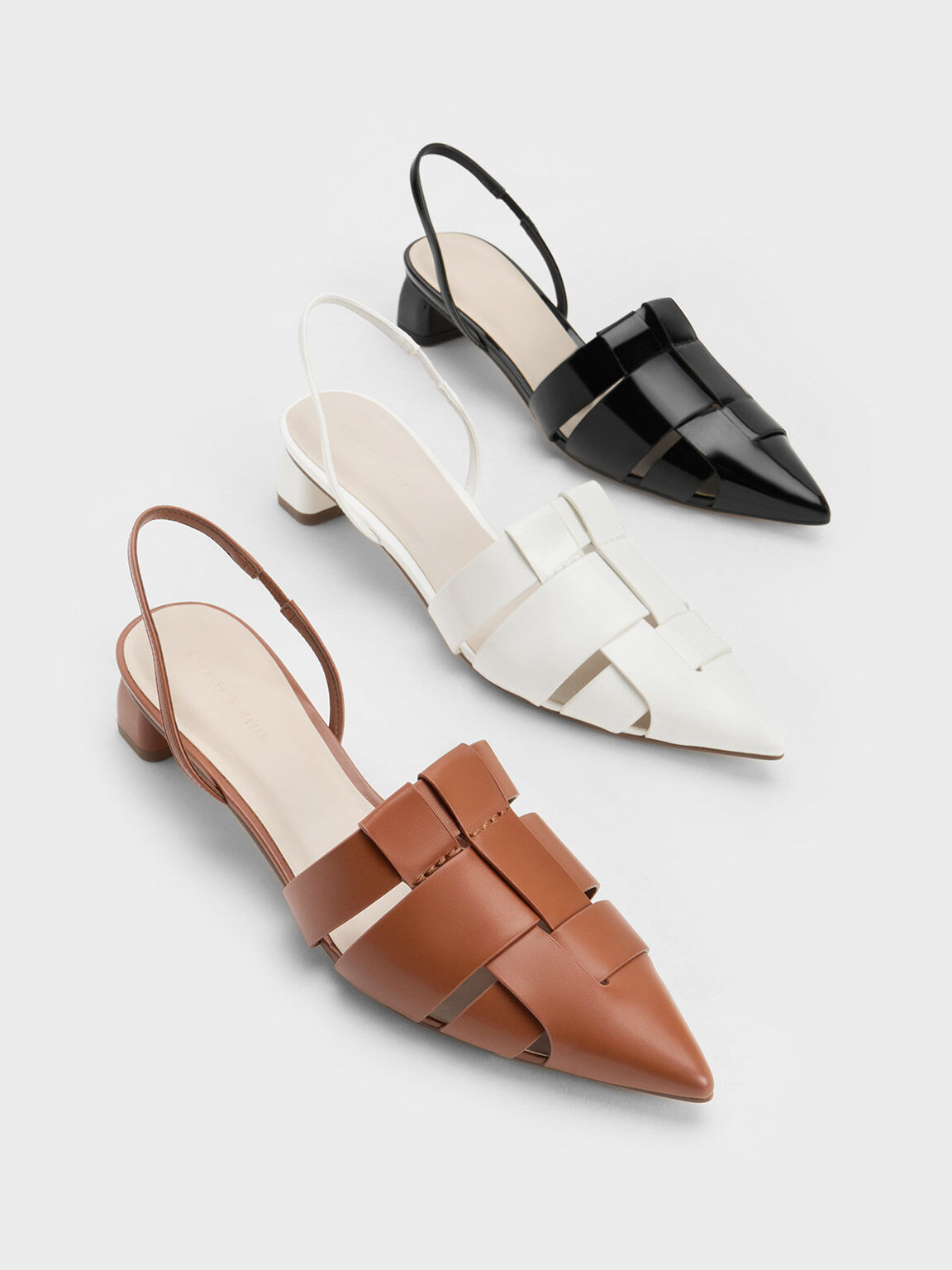 Interwoven Slingback Pumps, Cognac, hi-res