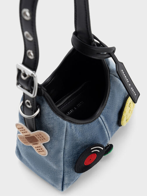 Mini Buzz Denim Patch-Embellished Hobo Bag, Denim Blue, hi-res
