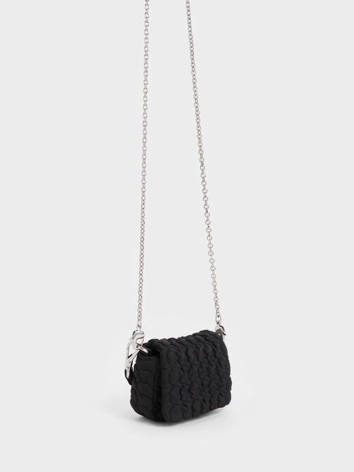 Nylon Ruched Mini Bag, Black, hi-res