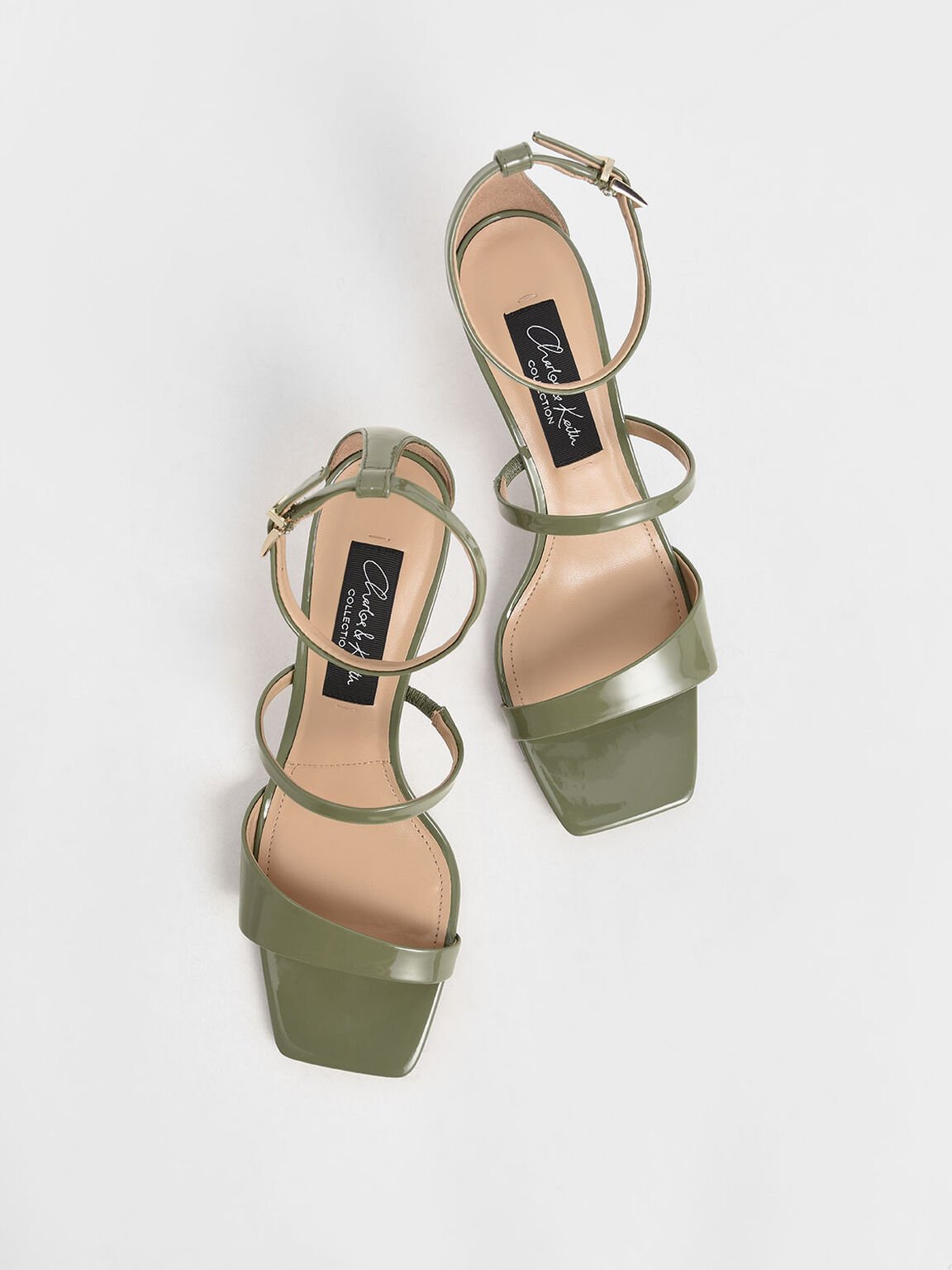 Patent Leather Strappy Heeled Sandals, Green, hi-res