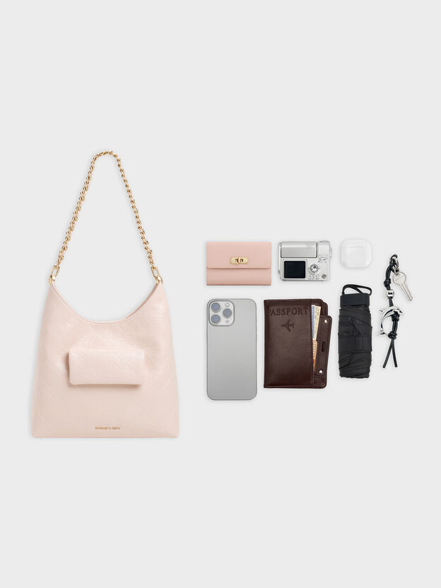 Duo Quilted Front-Pocket Chain Hobo Bag, Soft Pink, hi-res