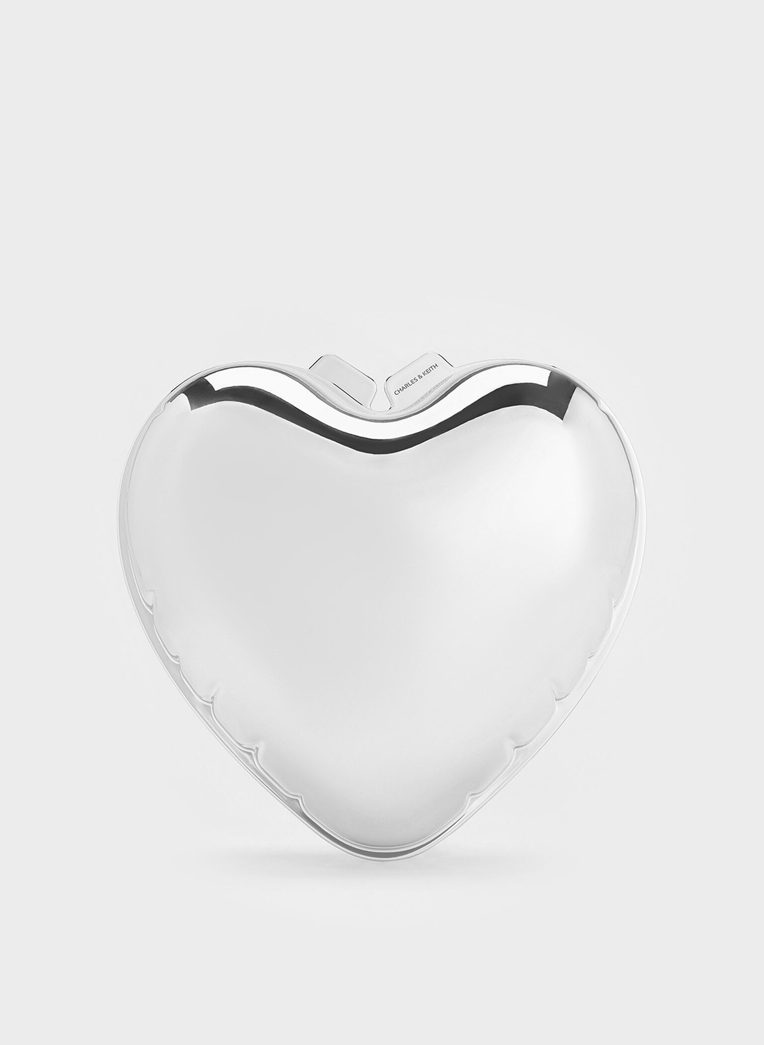 Bolso de mano metálico tipo corazón, Plateado, hi-res