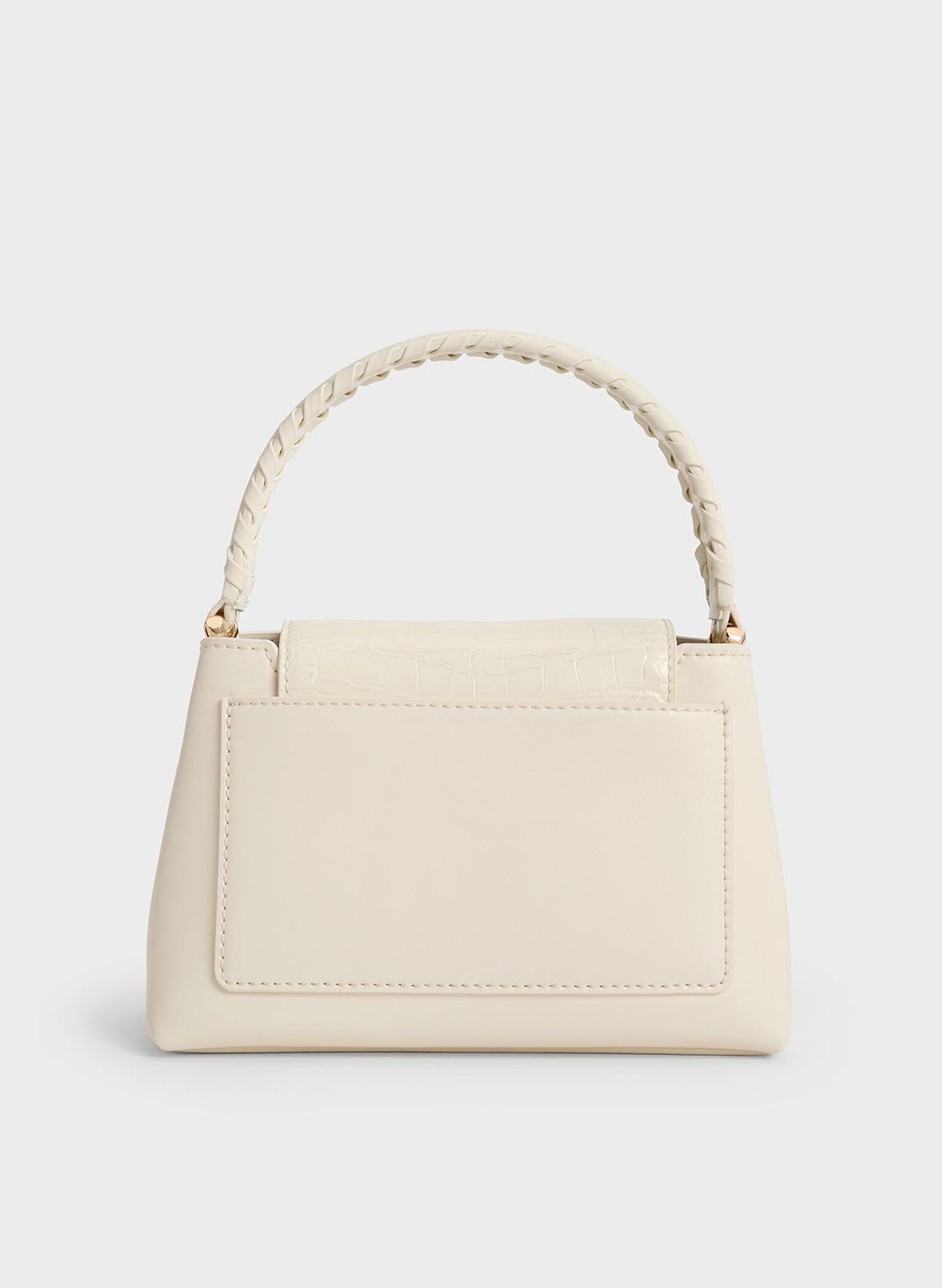 Bolso de asa superior Arwen de efecto cocodrilo con correa trenzada, Crema, hi-res