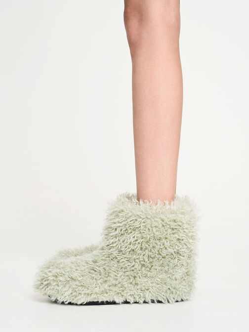 Furry Ankle Boots, Mint Green, hi-res