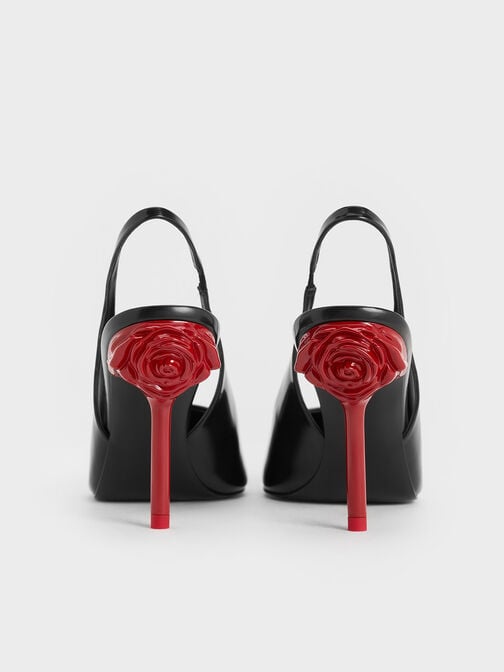 Flor 玫瑰細高跟鞋, 亮面黑, hi-res