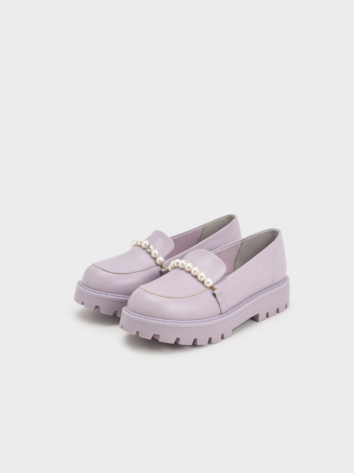 Girls' Pearl-Embellished Loafers, Lilac, hi-res