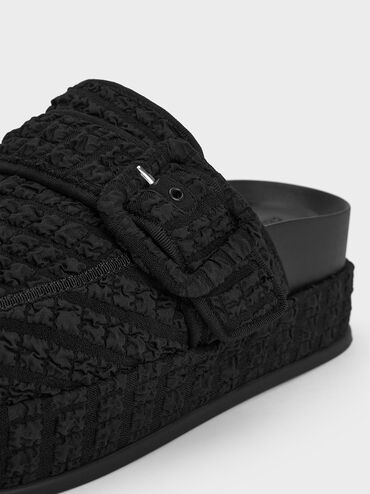 Loren Textured Flatform Mules, Black Textured, hi-res