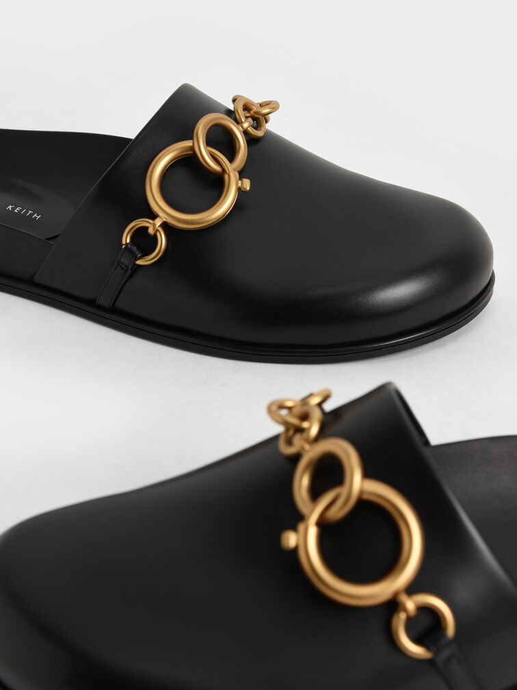 Chain Link Flat Mules, Black, hi-res
