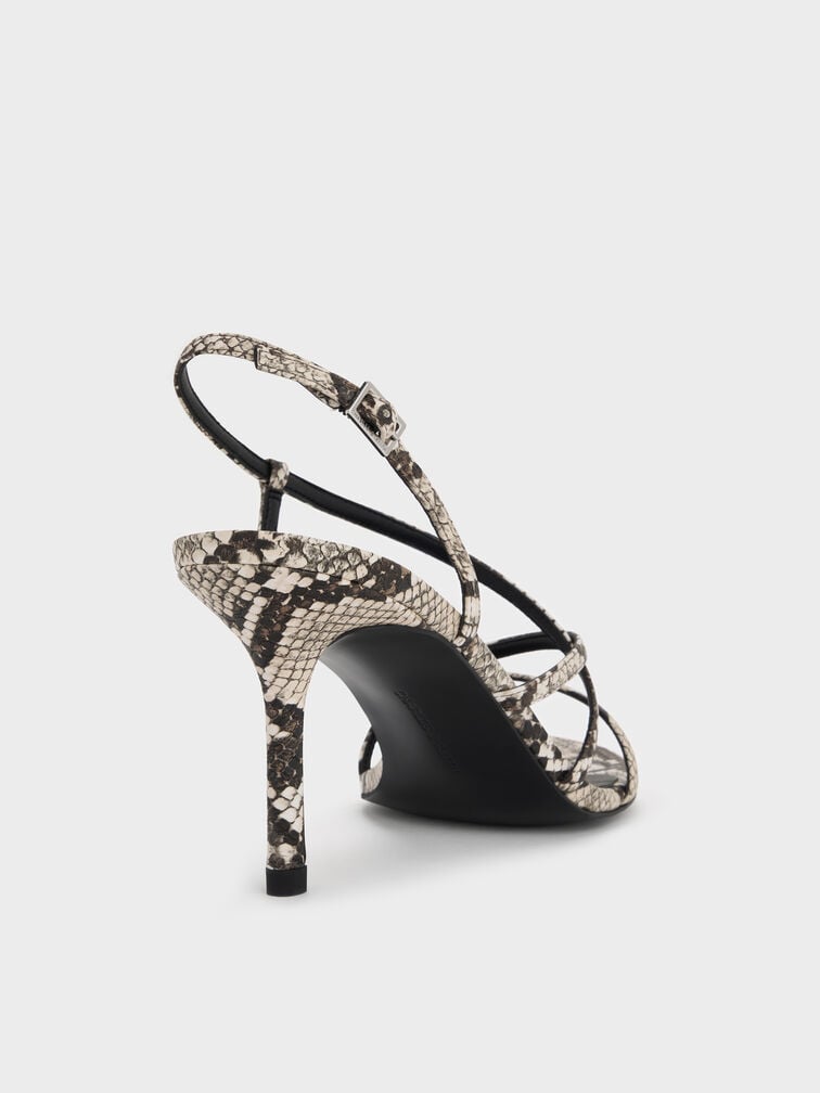 Snake-Print Strappy Stiletto-Heel Slingback Sandals, Animal Print Natural, hi-res
