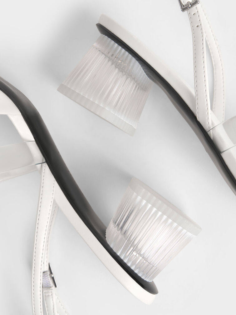 Clear Strap Slingback Pumps, White, hi-res