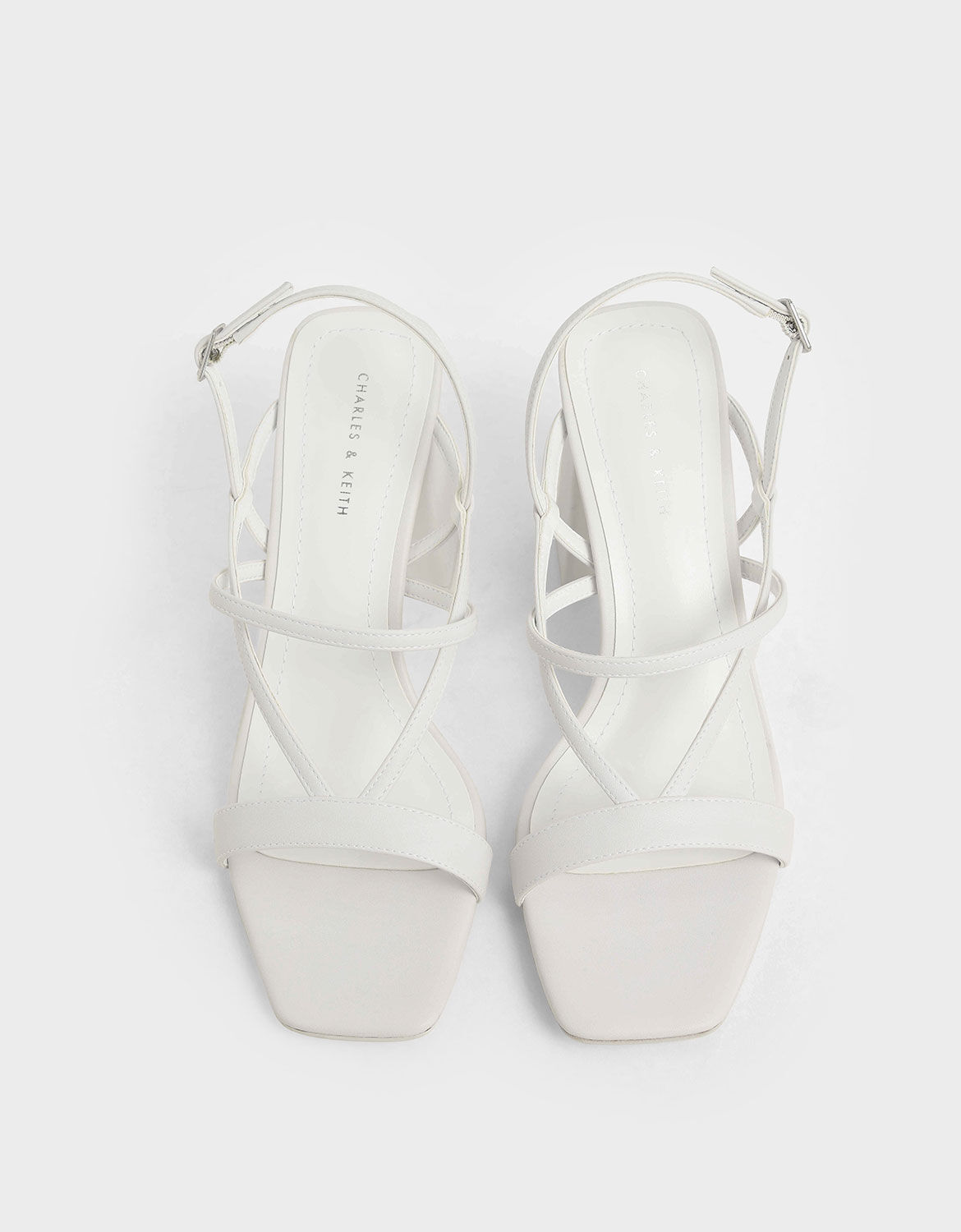 white strappy chunky heels