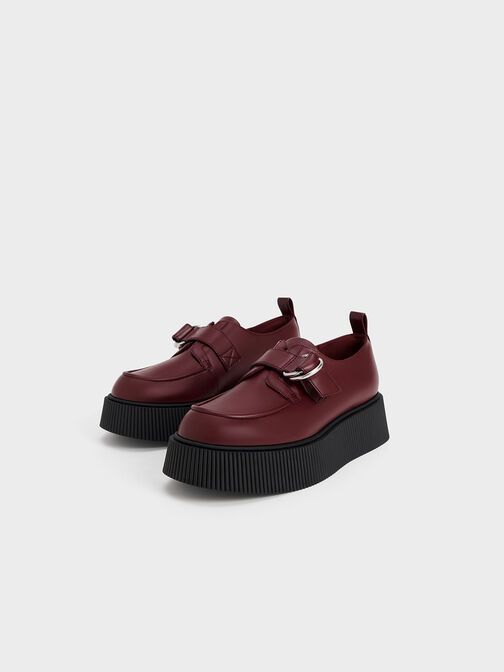 Cordova Buckled Platform Loafers, Burgundy, hi-res