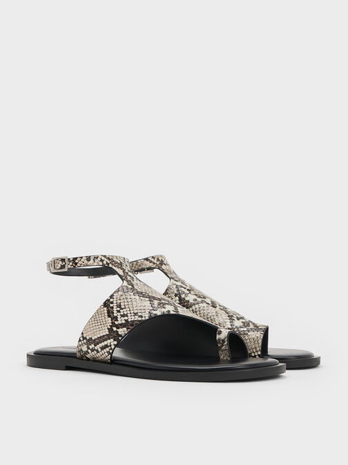 Snake-Print Ankle-Strap Toe-Ring Sandals, Animal Print Natural, hi-res