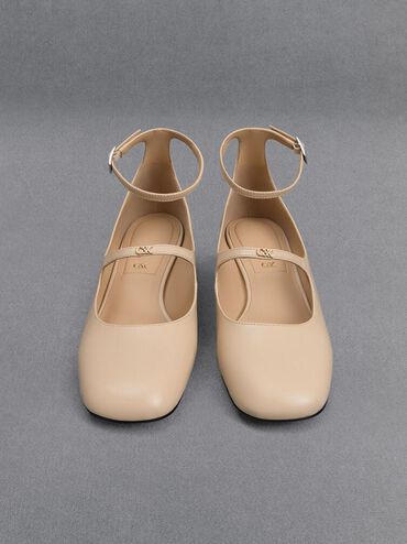 Claire Leather Mary Jane Pumps, Beige, hi-res