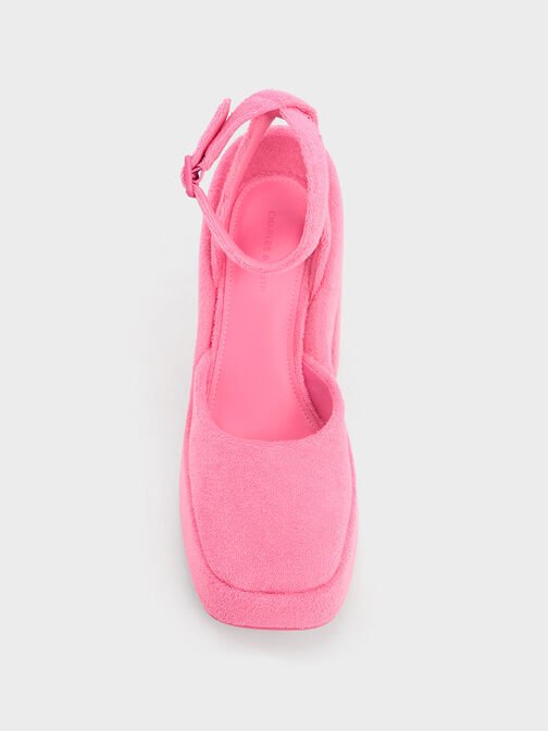 Loey 毛巾布繞踝粗跟鞋, 粉紅色, hi-res