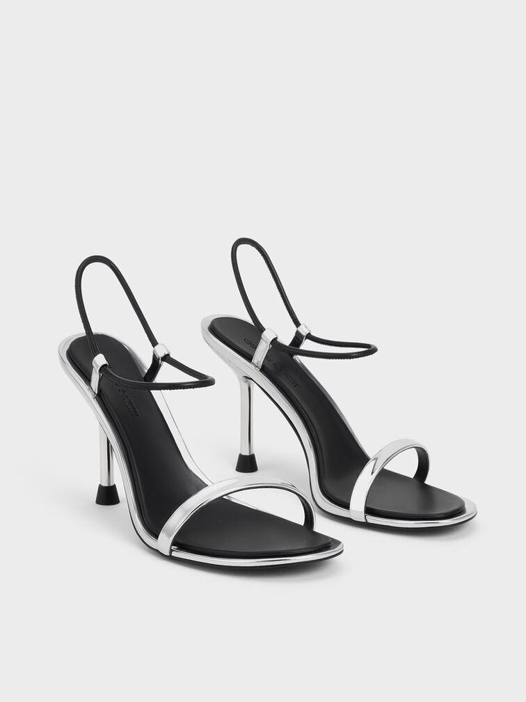 Stiletto-Heel Ankle-Strap Pumps, Silver, hi-res