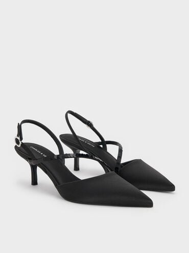 Briella Sequinned Slingback Pumps, Black Textured, hi-res