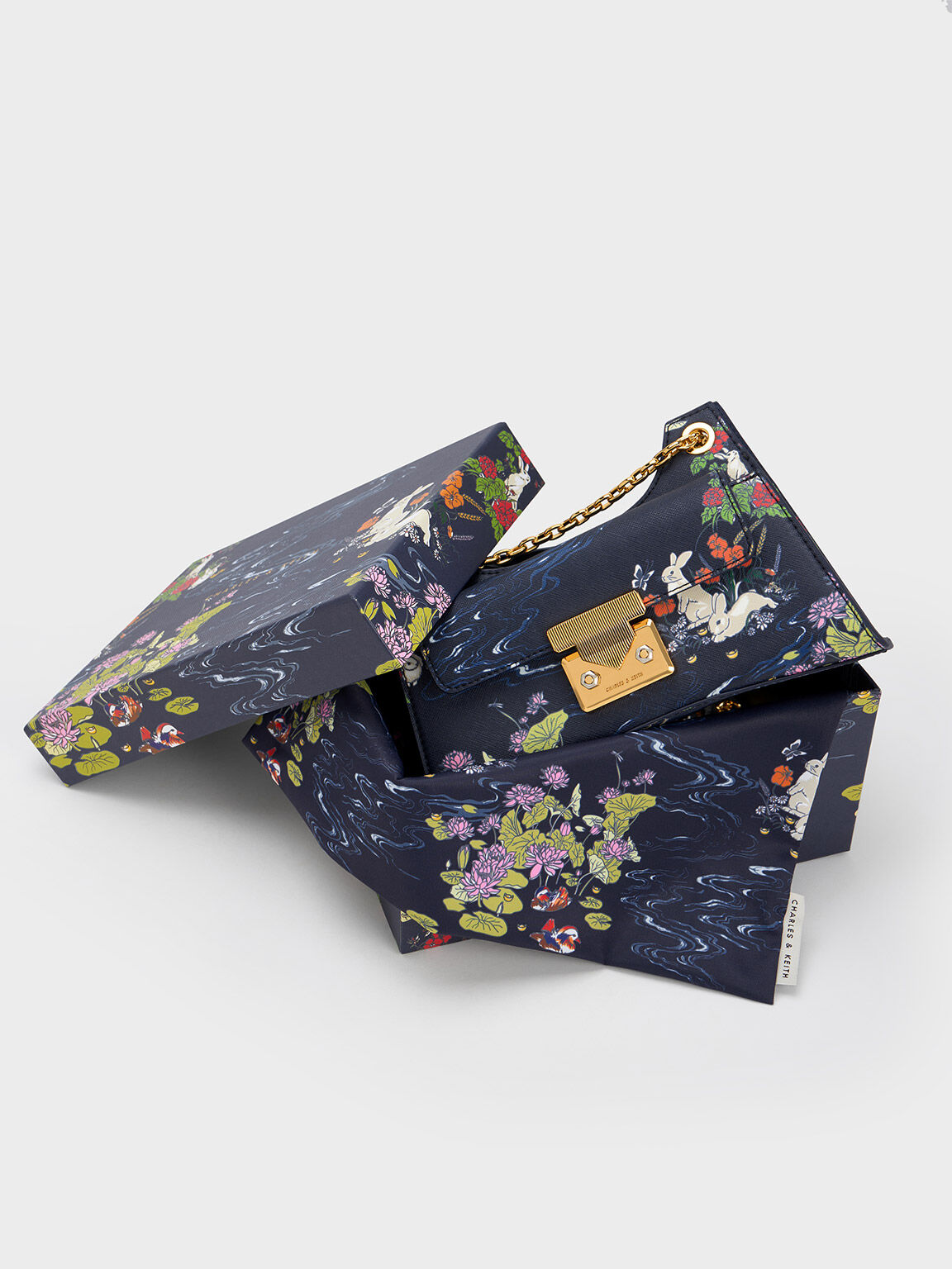 Rabbit Illustrated Chain Handle Bag, Navy, hi-res