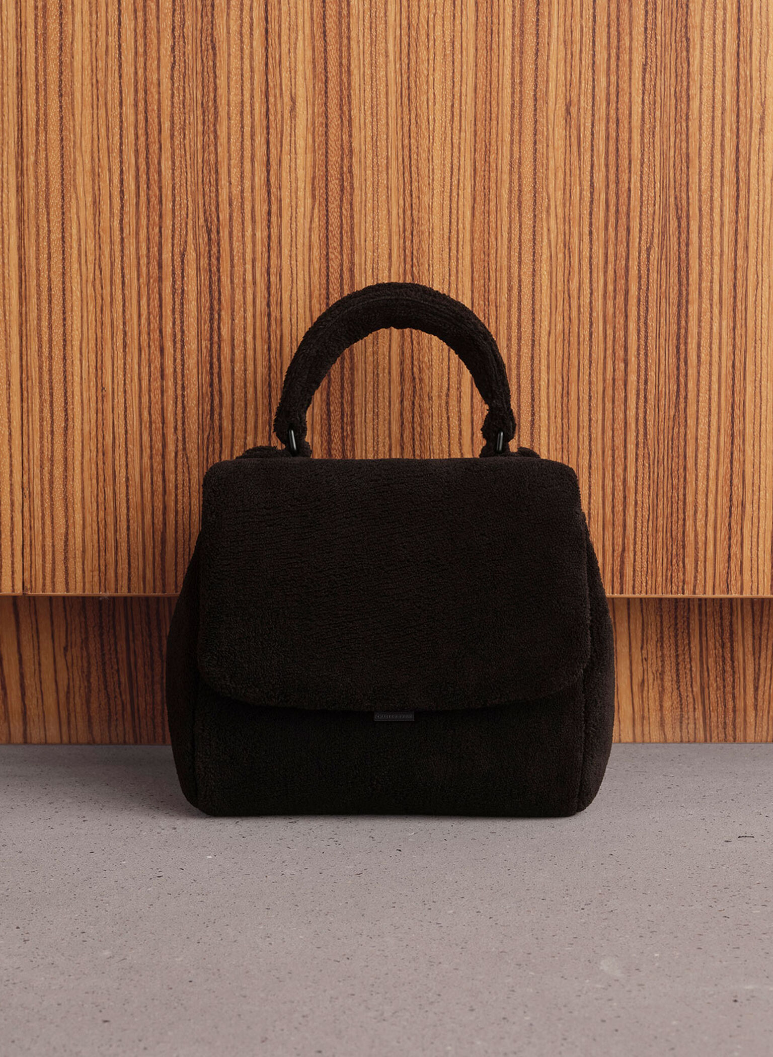Loey Textured Top Handle Bag, Jet Black, hi-res