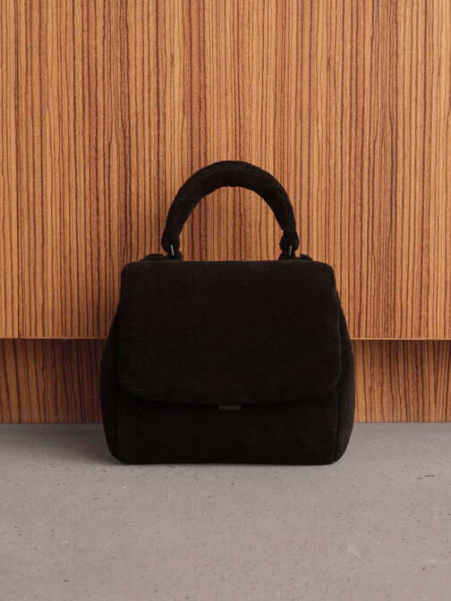 Loey Textured Top Handle Bag, Jet Black, hi-res