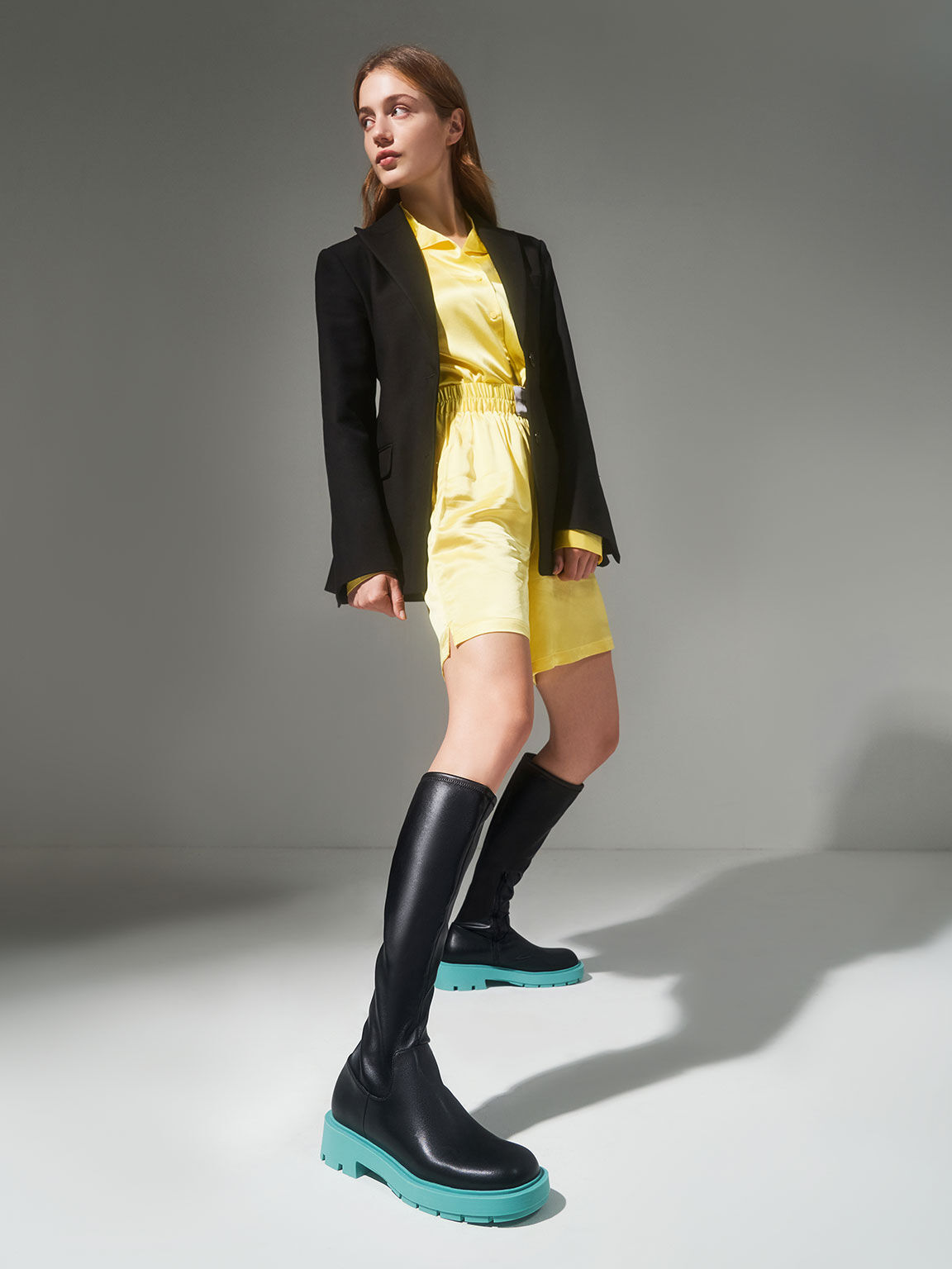 Piper Coloured Sole Knee-High Boots​, Blue, hi-res