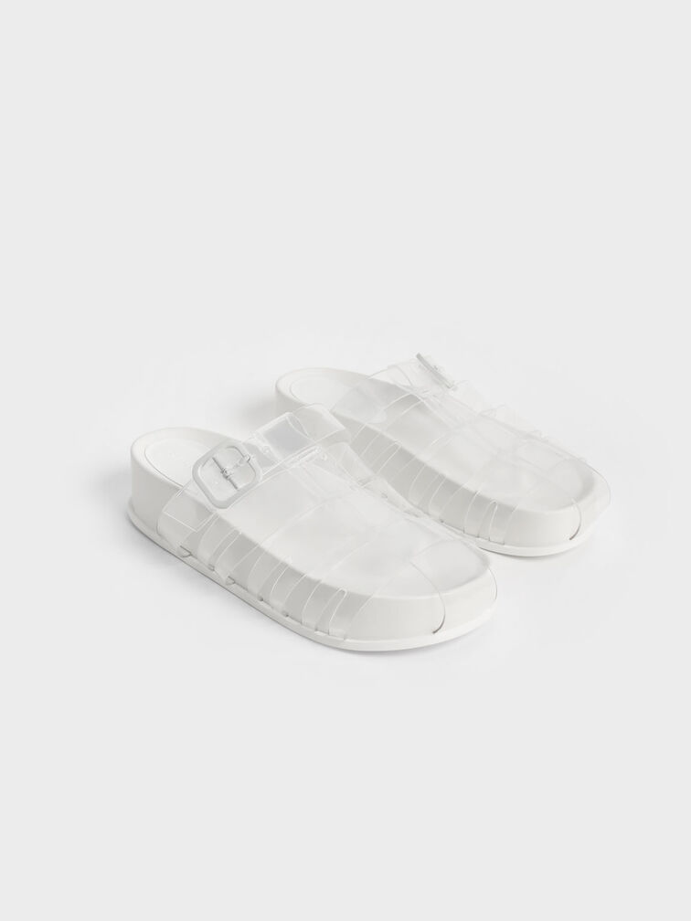 Madison Caged See-Through Slide Sandals, White, hi-res
