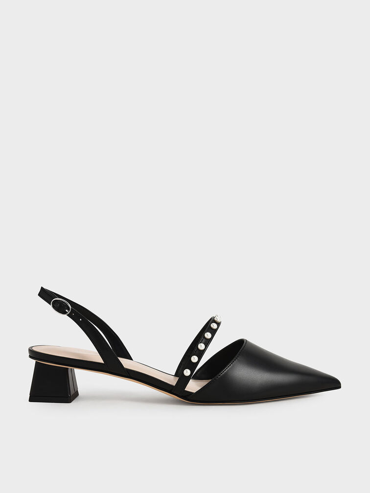 Beaded Slingback Pumps, Black, hi-res
