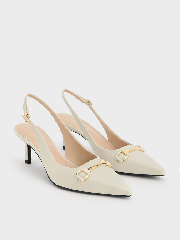 Chalk Metallic-Accent Slingback Pumps - CHARLES & KEITH AE