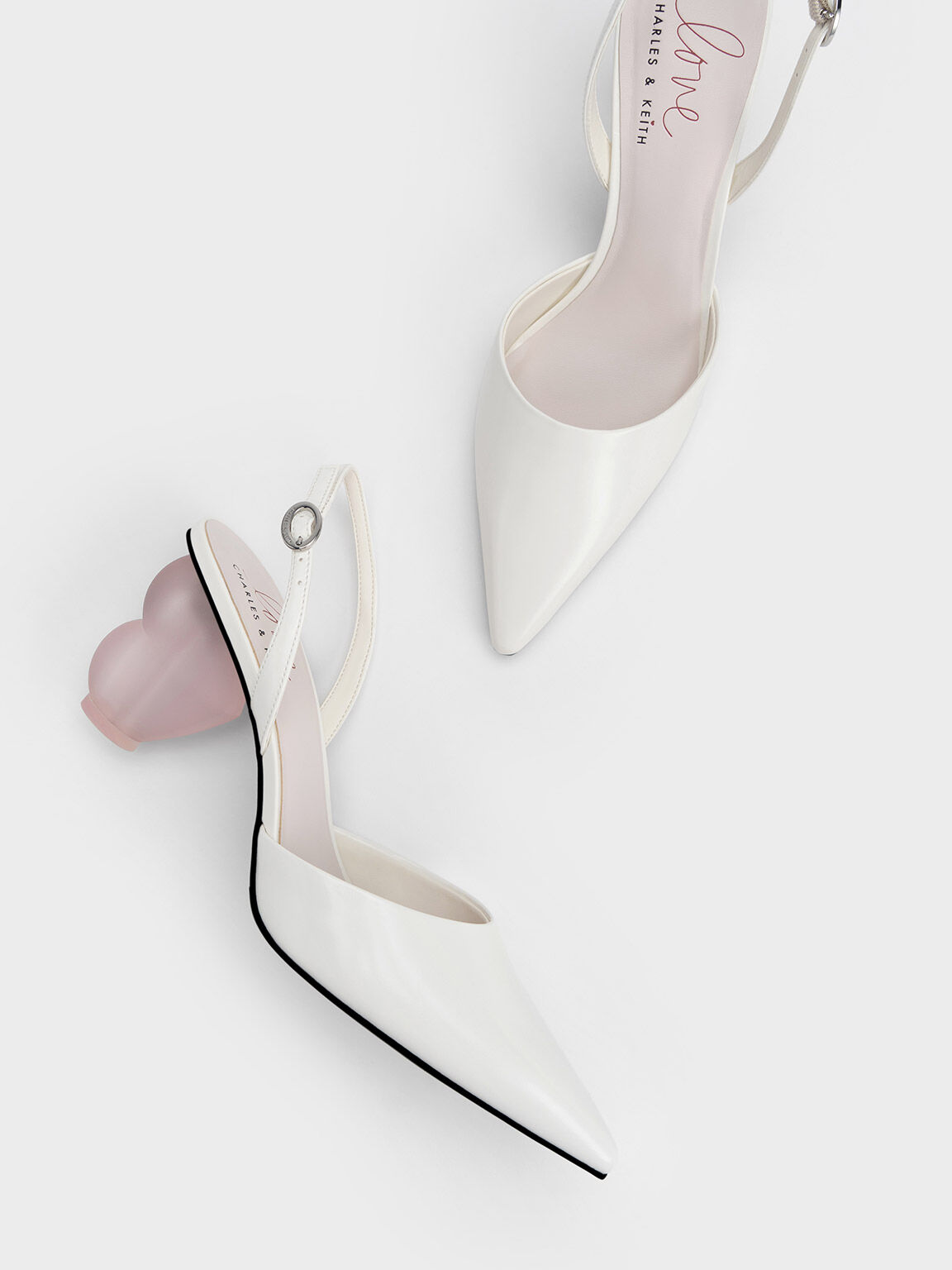 Zapatos de Tacón en Forma de Corazón Destalonados, White, hi-res