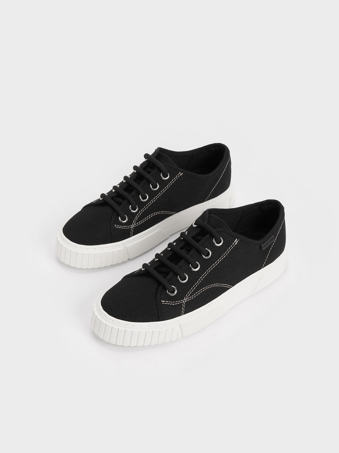 Recycled Cotton Panelled Low-Top Sneakers, Black, hi-res
