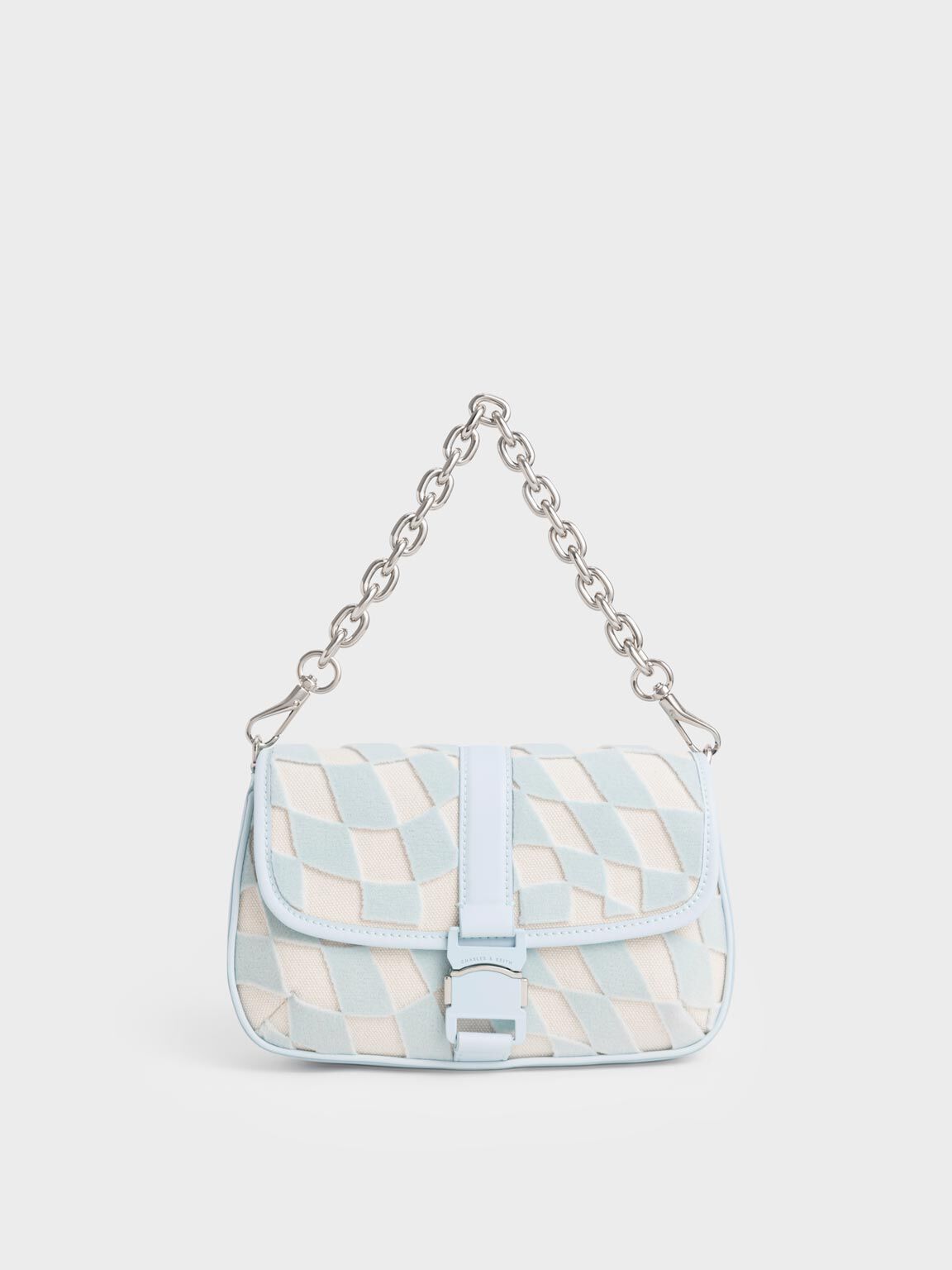 Zetta Checkered Canvas Crossbody Bag, Light Blue, hi-res