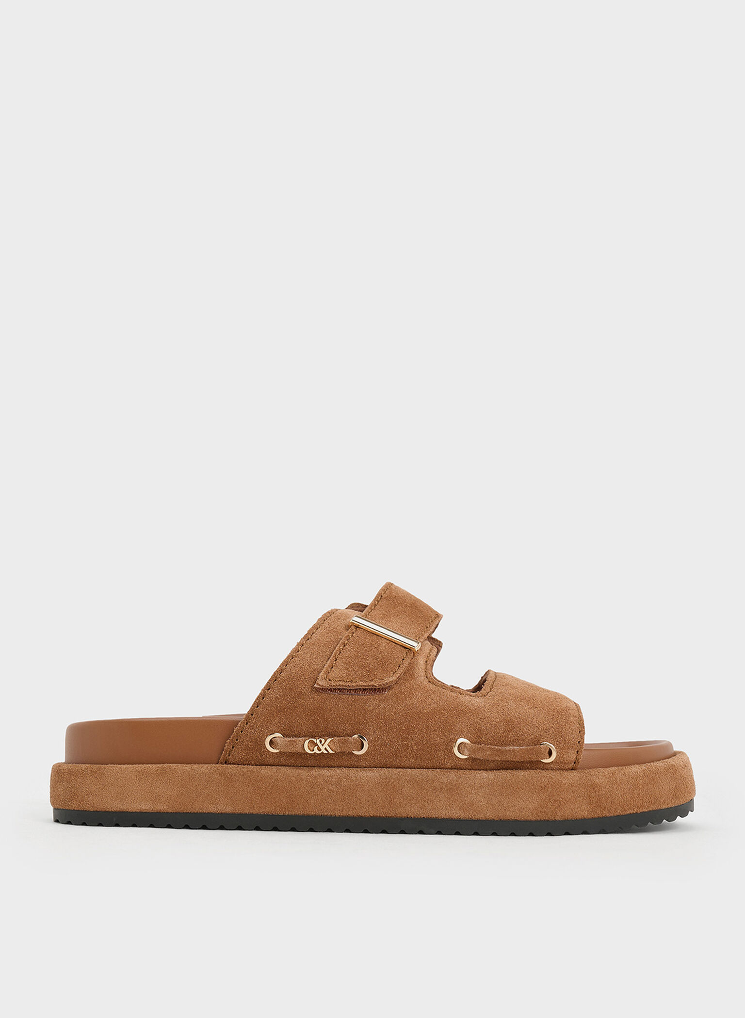 Kori Suede Slide Sandals, Cognac, hi-res