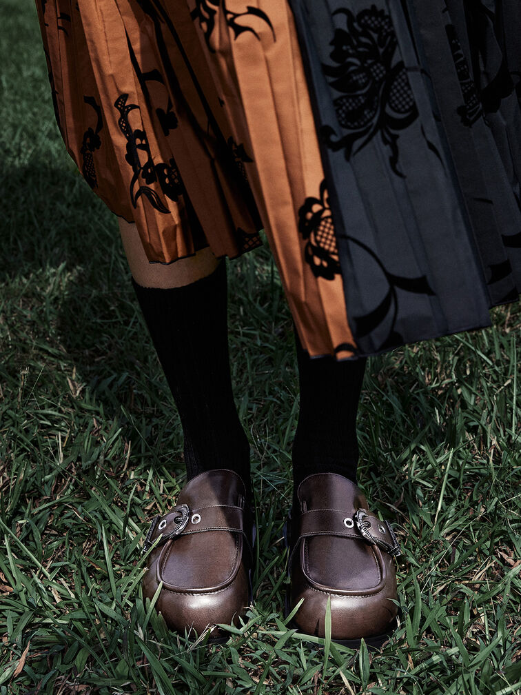 Kirke Buckle-Strap Flatform Mules, Dark Brown, hi-res