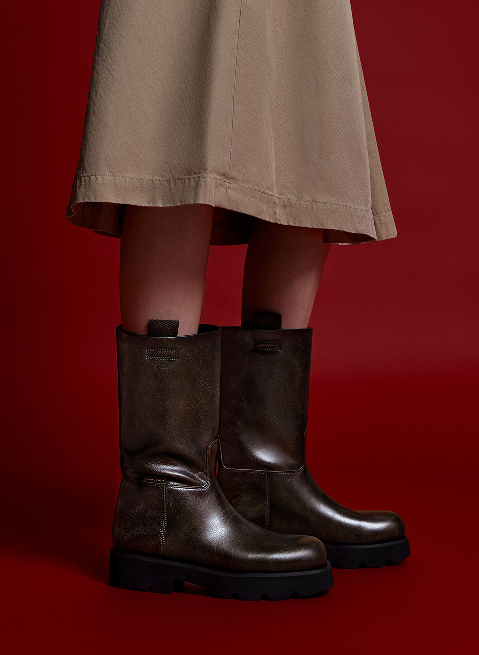 Botas de caña media con doble tira, Marrón oscuro, hi-res