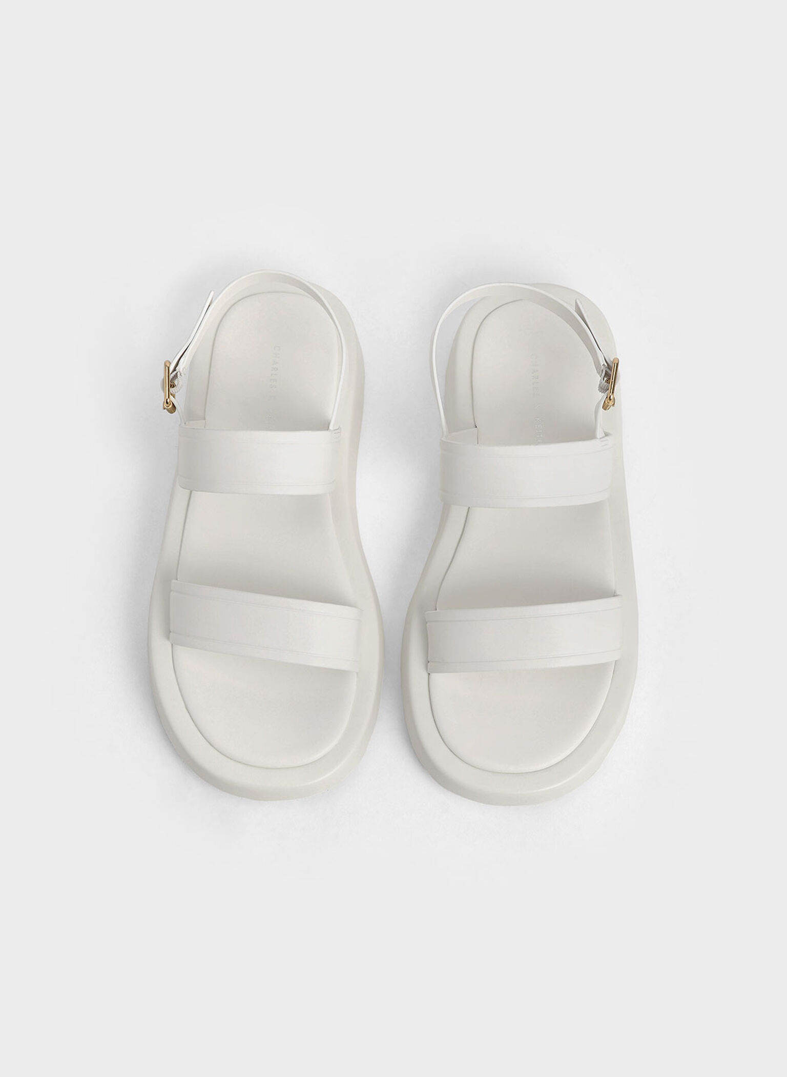 White Open Toe Slingback Platform Sandals - CHARLES & KEITH PH
