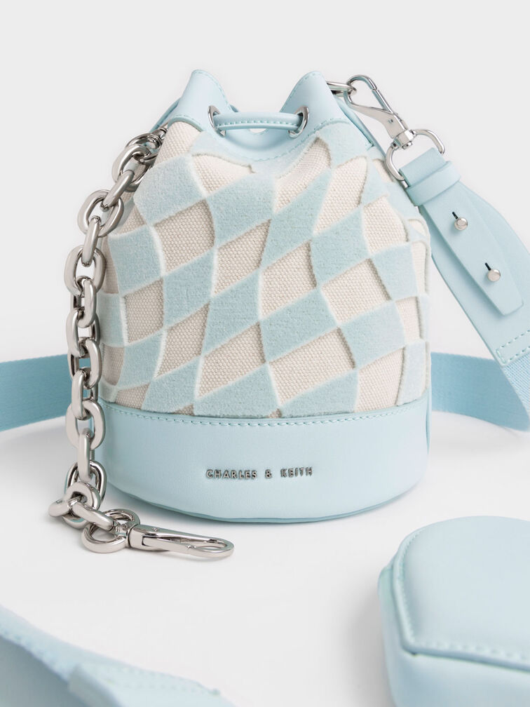 Zetta Checkered Bucket Bag, Light Blue, hi-res