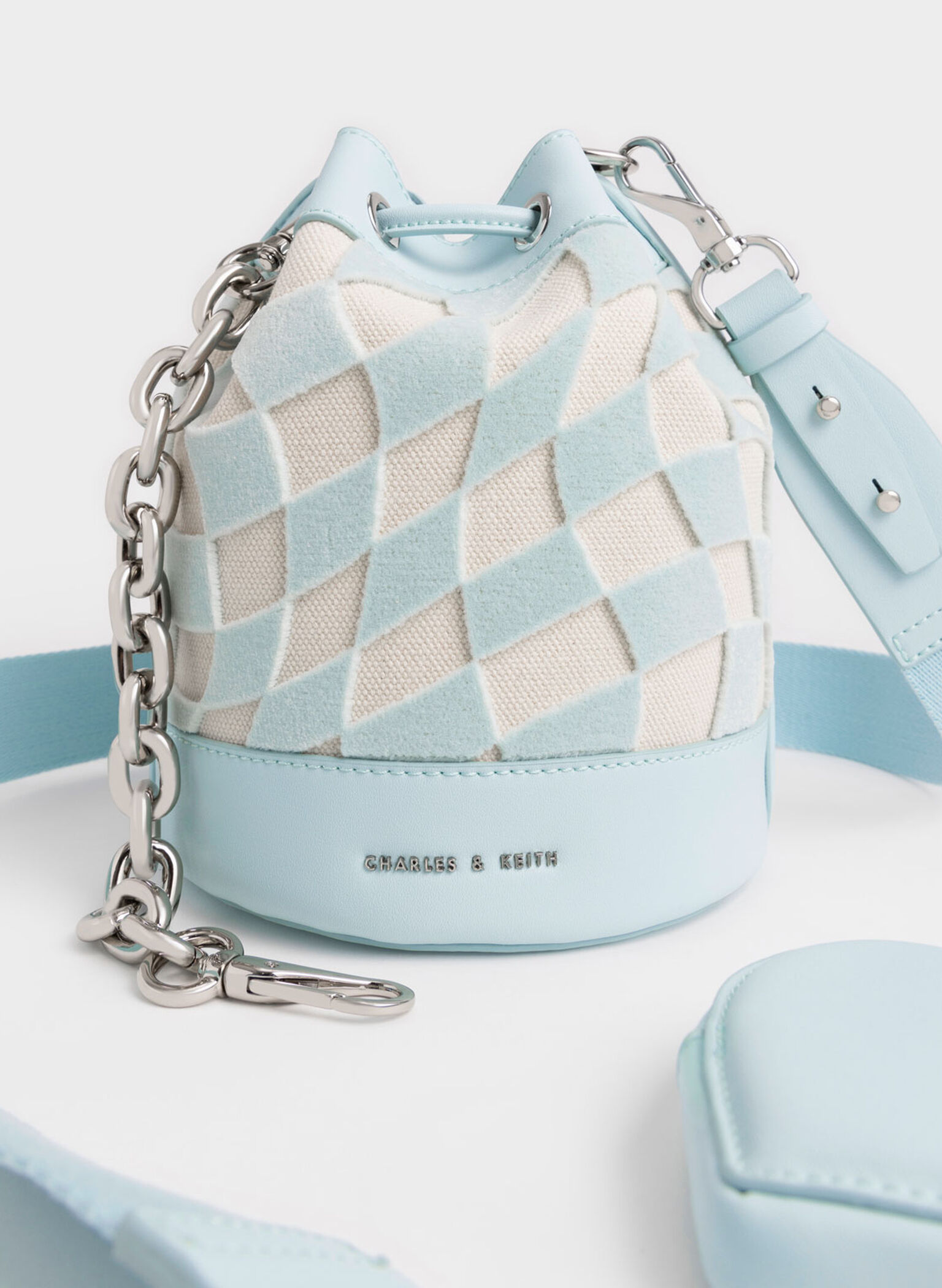 Zetta Checkered Bucket Bag, Light Blue, hi-res