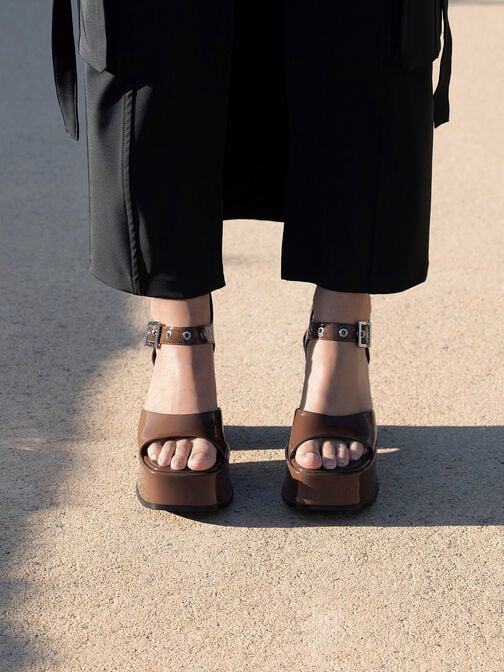 Jocelyn Grommet Ankle-Strap Platform Sandals, Brown, hi-res
