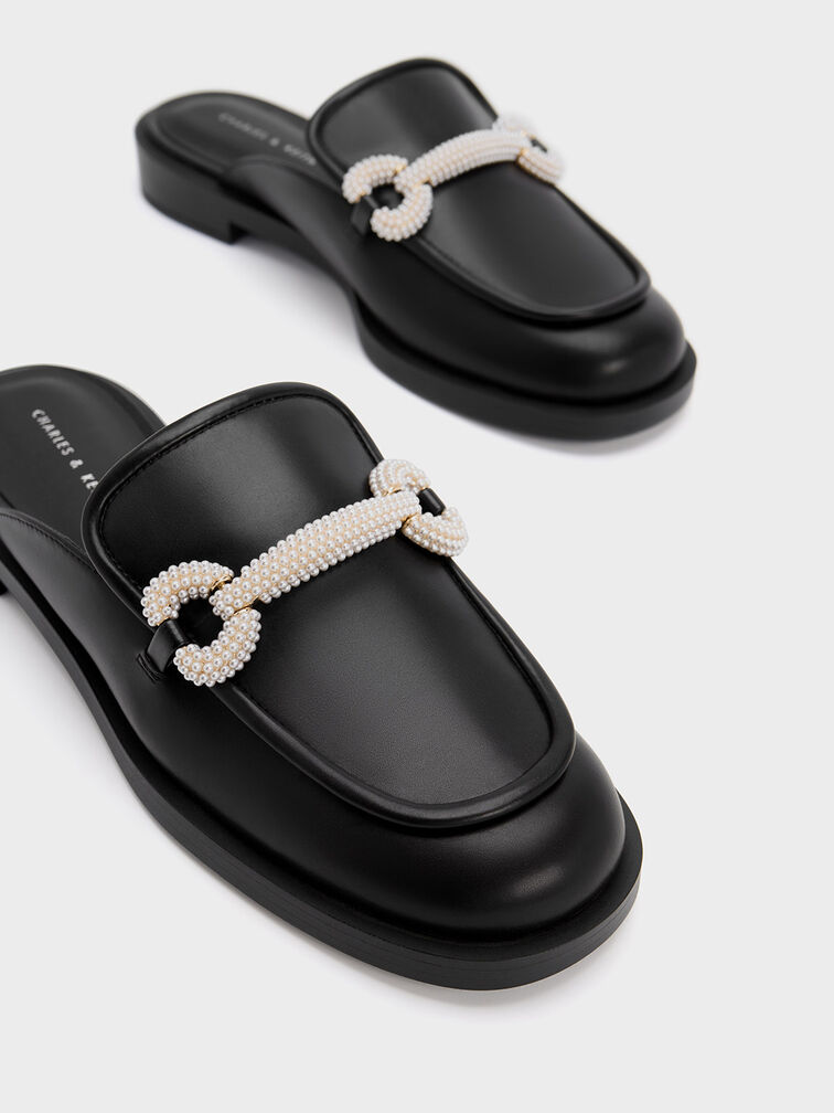 Beaded Accent Loafer Mules, Black, hi-res