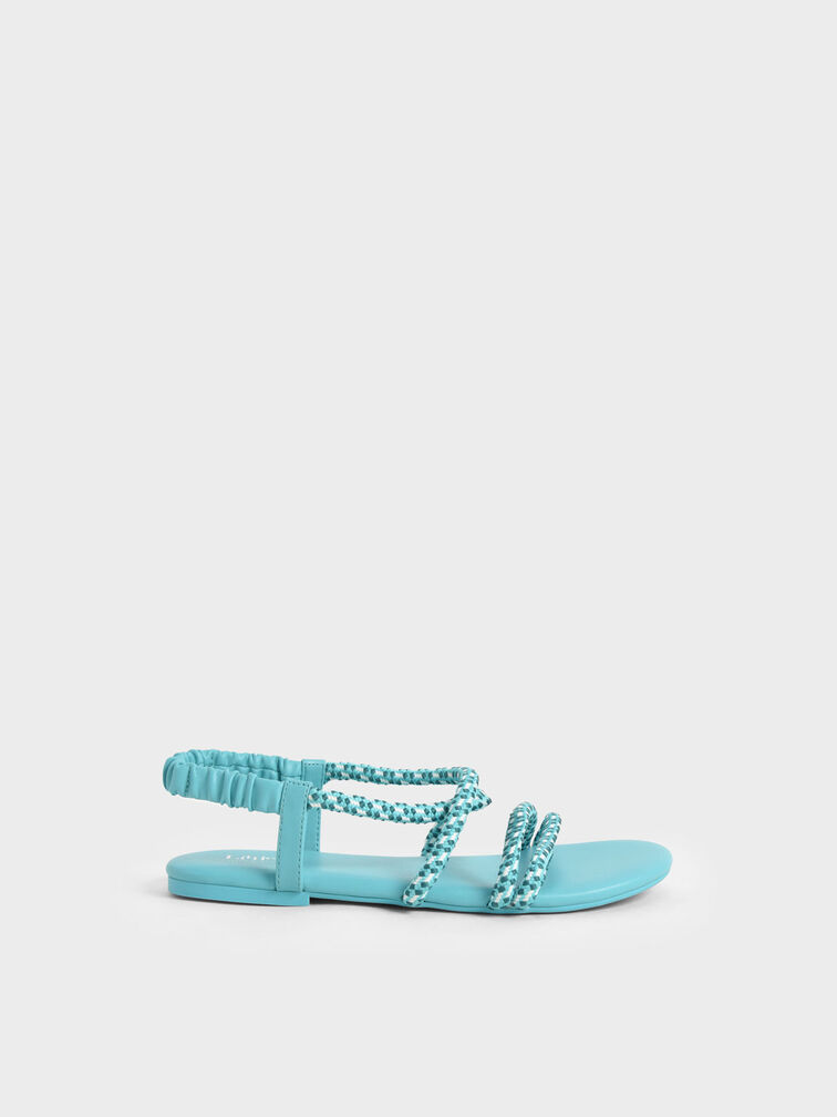 Girls' Printed-Rope Slingback Sandals, Turquoise, hi-res