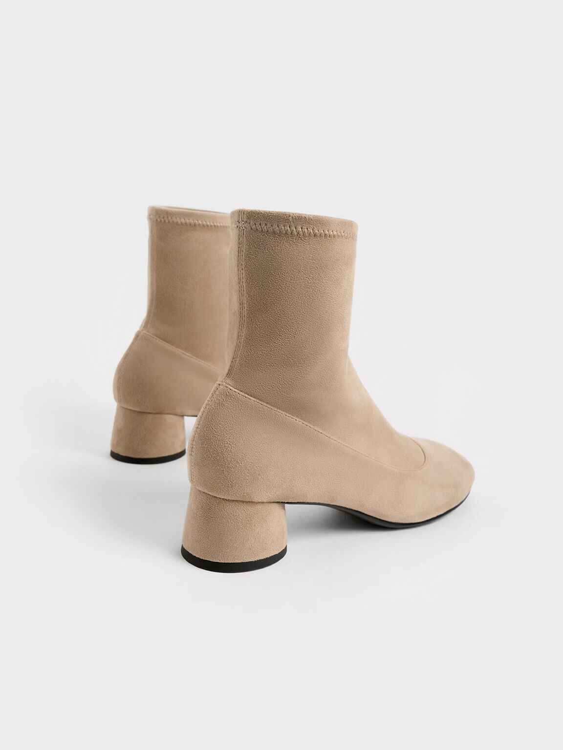 Textured Stitch-Trim Cylindrical Heel Ankle Boots, Beige, hi-res